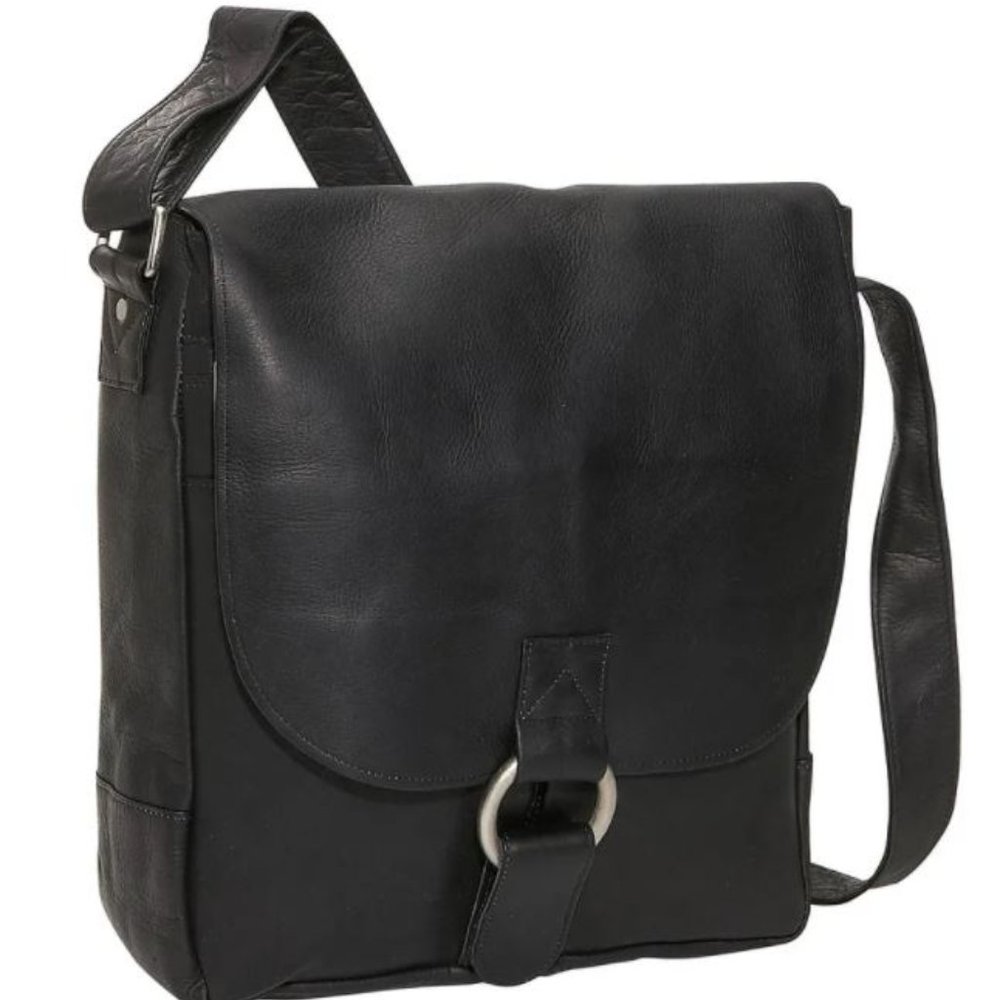 Leather Black Messenger Laptop Bag - Unisex